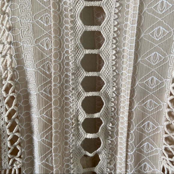 Free People Open Back Sleeveless Crochet Detail Neutral Beige Mini Dress | 6 - Picture 12 of 13